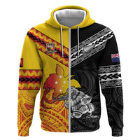 New Zealand And Papua New Guinea Rugby Custom Hoodie Maori Kiwi With Bird of Paradise LT05 Zip Hoodie Black - Polynesian Pride