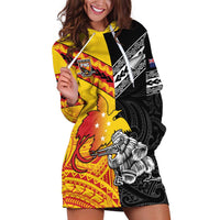 New Zealand And Papua New Guinea Rugby Custom Hoodie Dress Maori Kiwi With Bird of Paradise LT05 Black - Polynesian Pride
