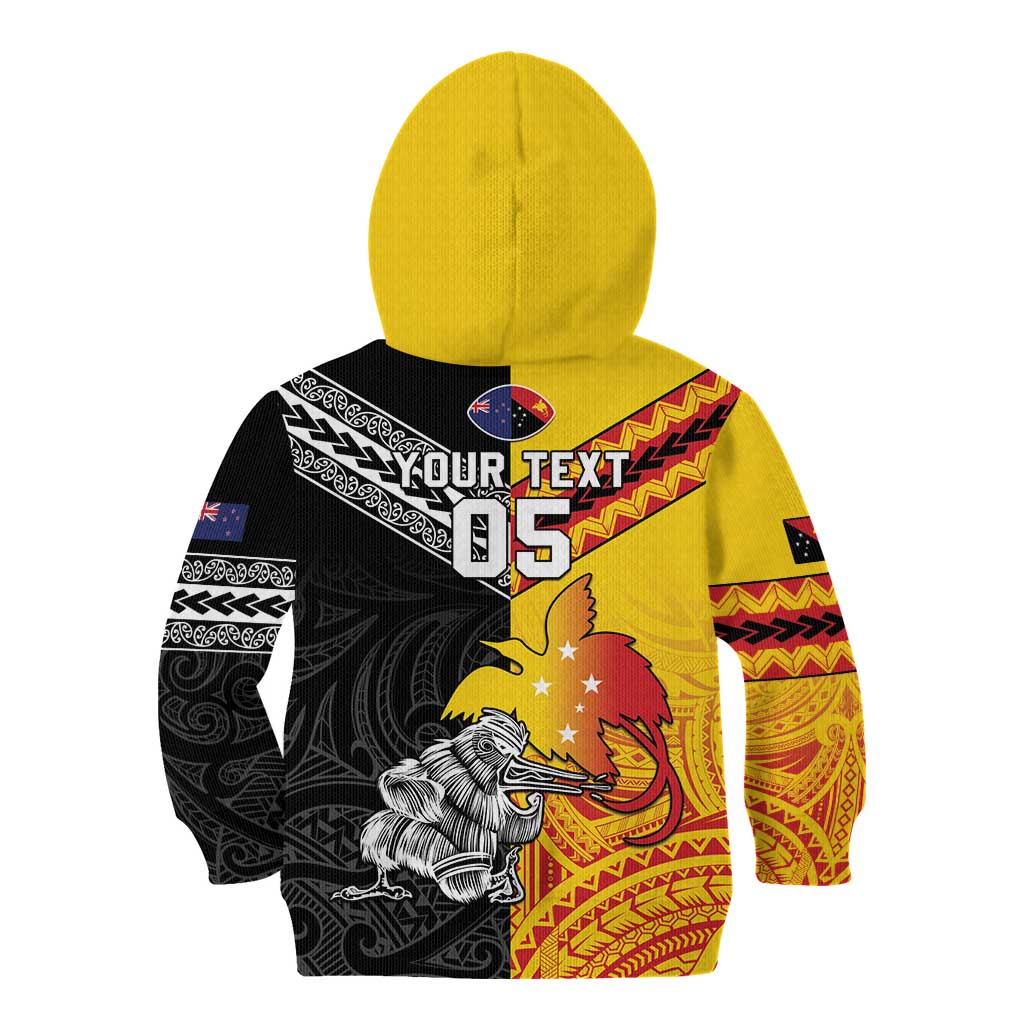 New Zealand And Papua New Guinea Rugby Custom Kid Hoodie Maori Kiwi With Bird of Paradise LT05 - Polynesian Pride