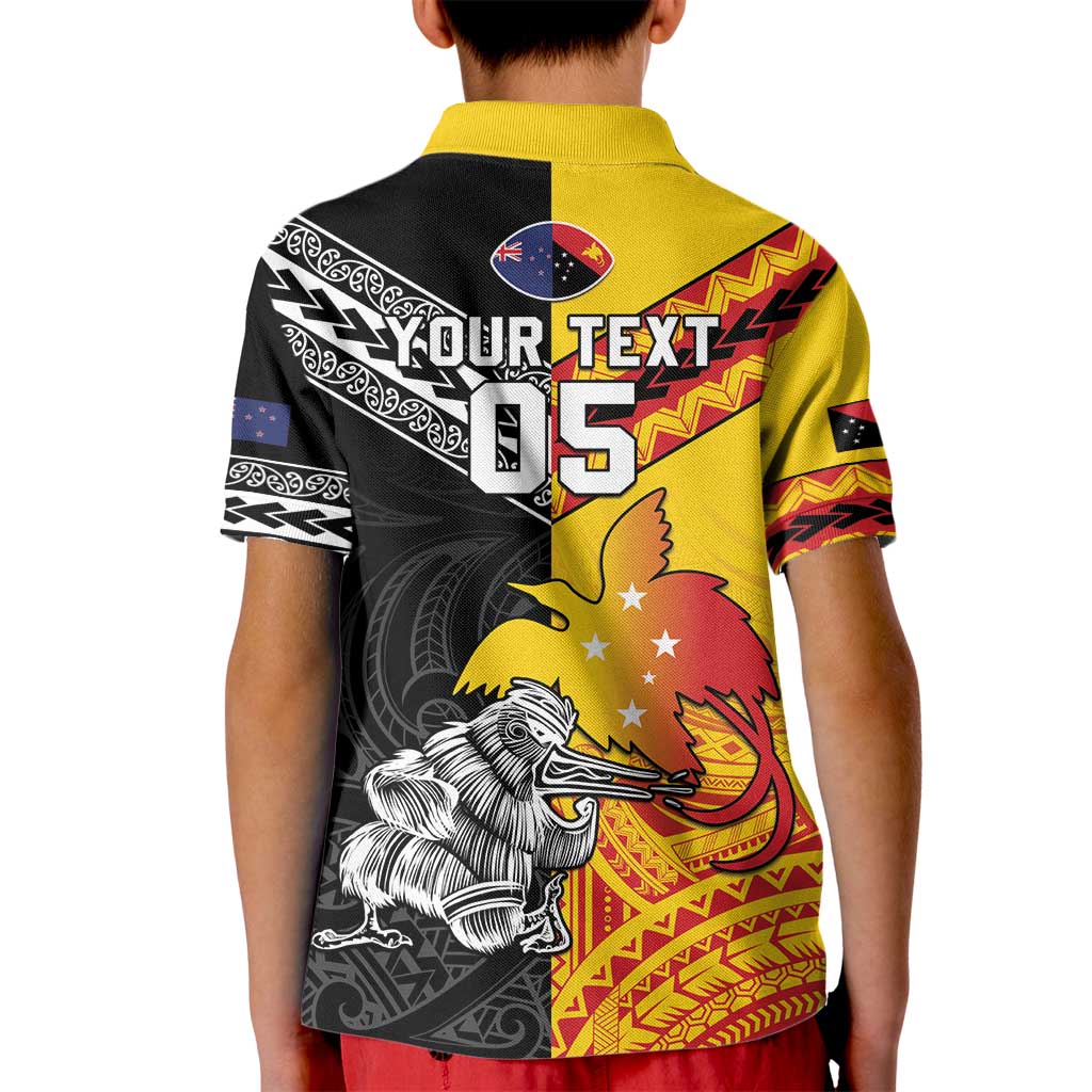 New Zealand And Papua New Guinea Rugby Custom Kid Polo Shirt Maori Kiwi With Bird of Paradise LT05 - Polynesian Pride