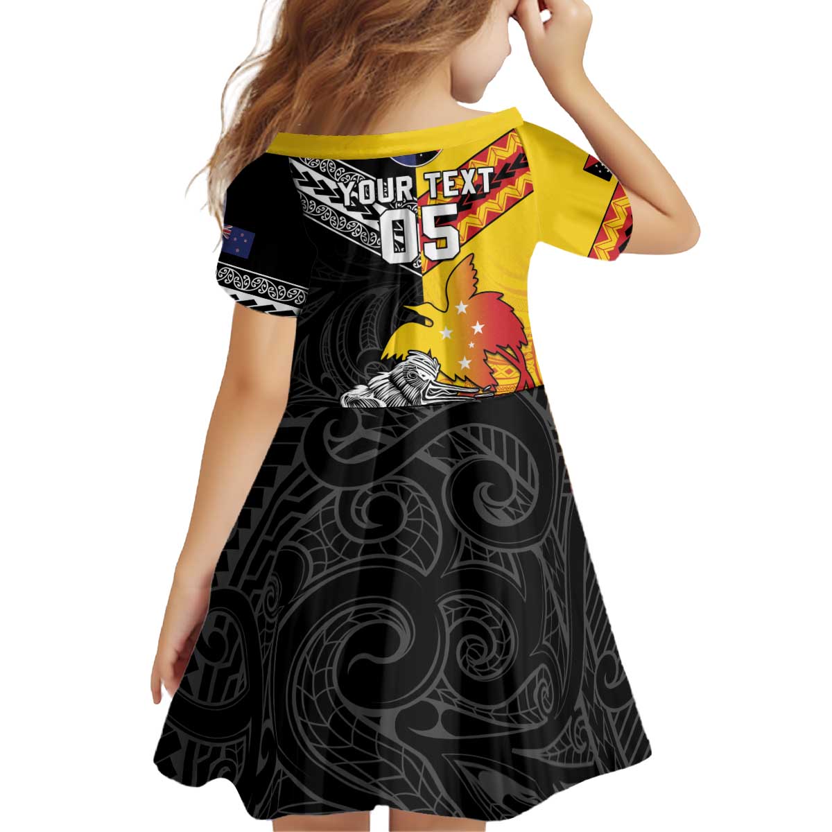 New Zealand And Papua New Guinea Rugby Custom Kid Short Sleeve Dress Maori Kiwi With Bird of Paradise LT05 - Polynesian Pride