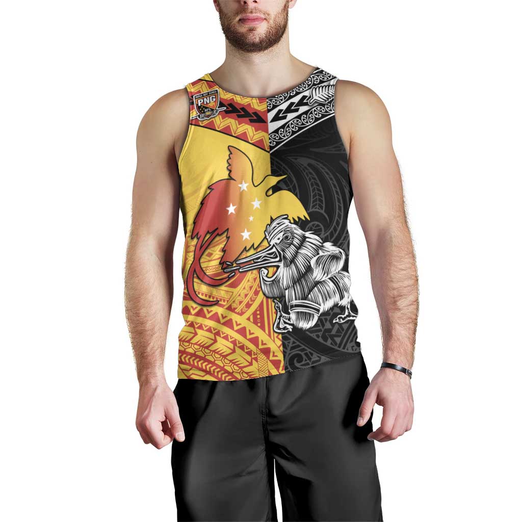 New Zealand And Papua New Guinea Rugby Custom Men Tank Top Maori Kiwi With Bird of Paradise LT05 - Polynesian Pride