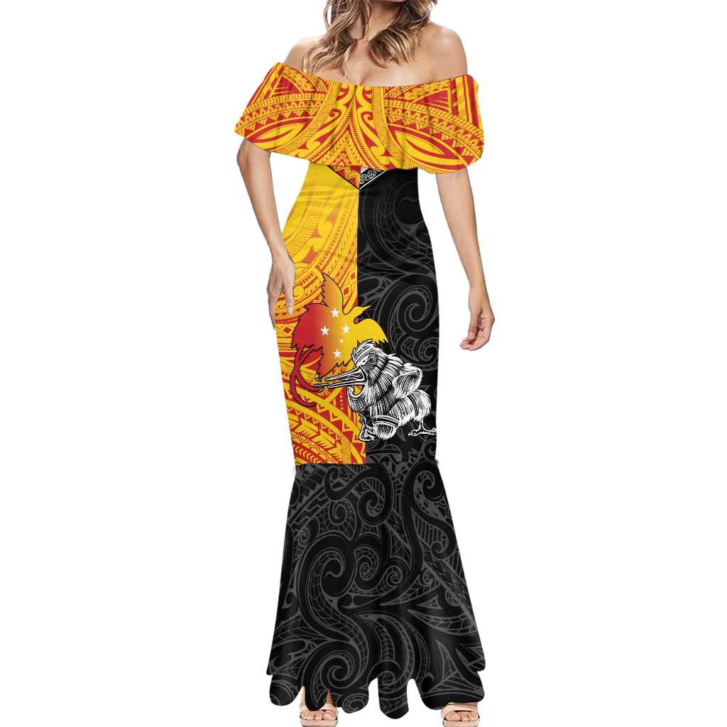 New Zealand And Papua New Guinea Rugby Custom Mermaid Dress Maori Kiwi With Bird of Paradise LT05 - Polynesian Pride