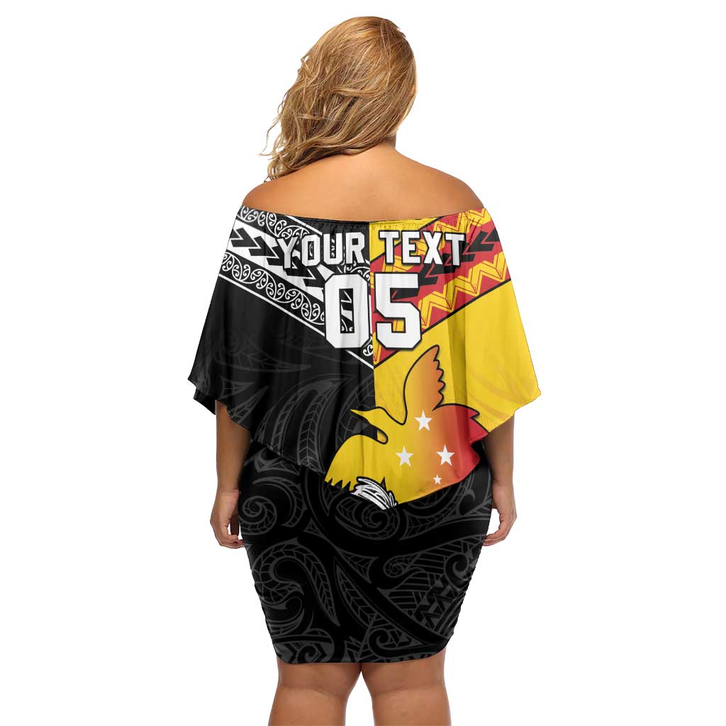 New Zealand And Papua New Guinea Rugby Custom Off Shoulder Short Dress Maori Kiwi With Bird of Paradise LT05 - Polynesian Pride