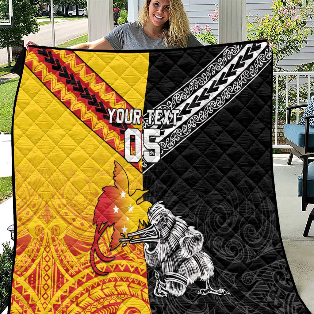 New Zealand And Papua New Guinea Rugby Custom Quilt Maori Kiwi With Bird of Paradise LT05 Black - Polynesian Pride