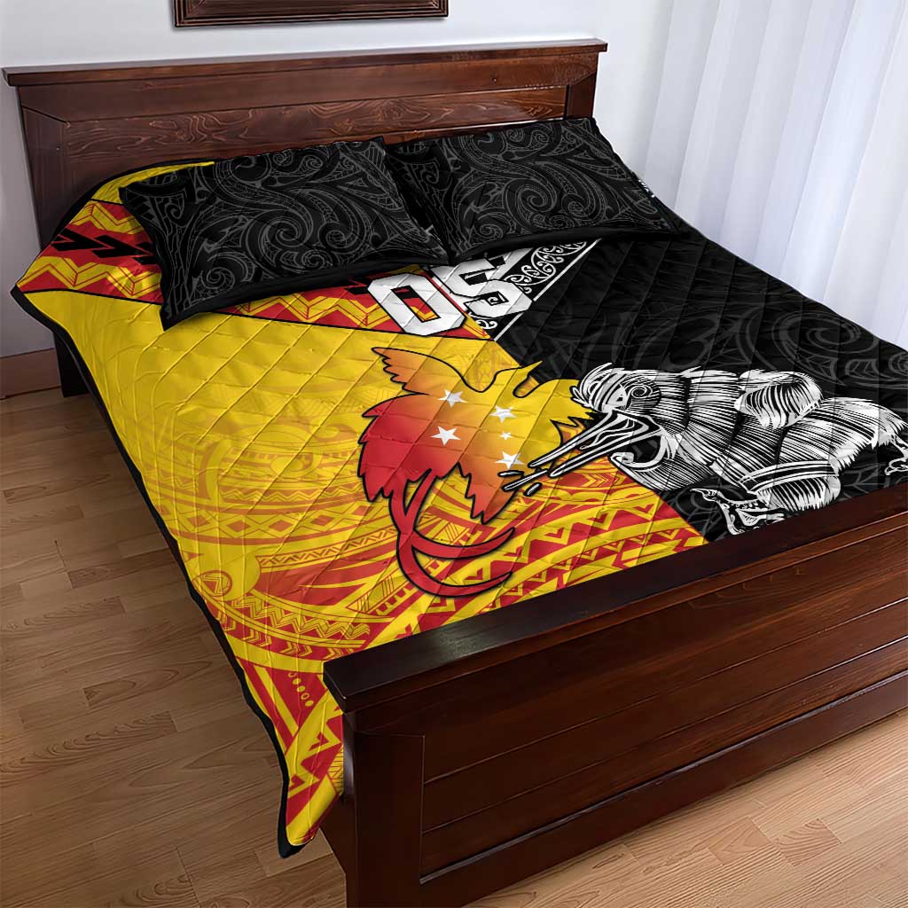 New Zealand And Papua New Guinea Rugby Custom Quilt Bed Set Maori Kiwi With Bird of Paradise LT05 - Polynesian Pride