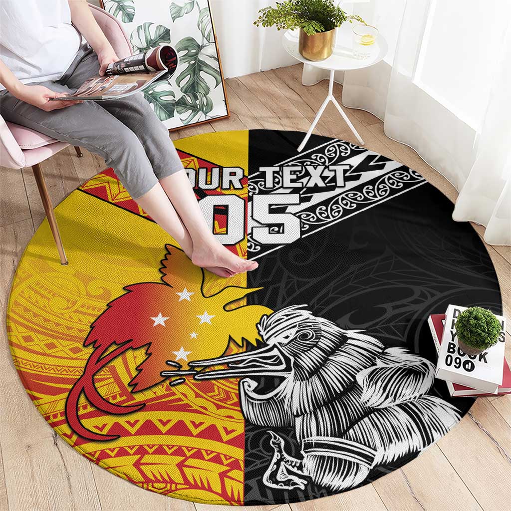 New Zealand And Papua New Guinea Rugby Custom Round Carpet Maori Kiwi With Bird of Paradise LT05 - Polynesian Pride