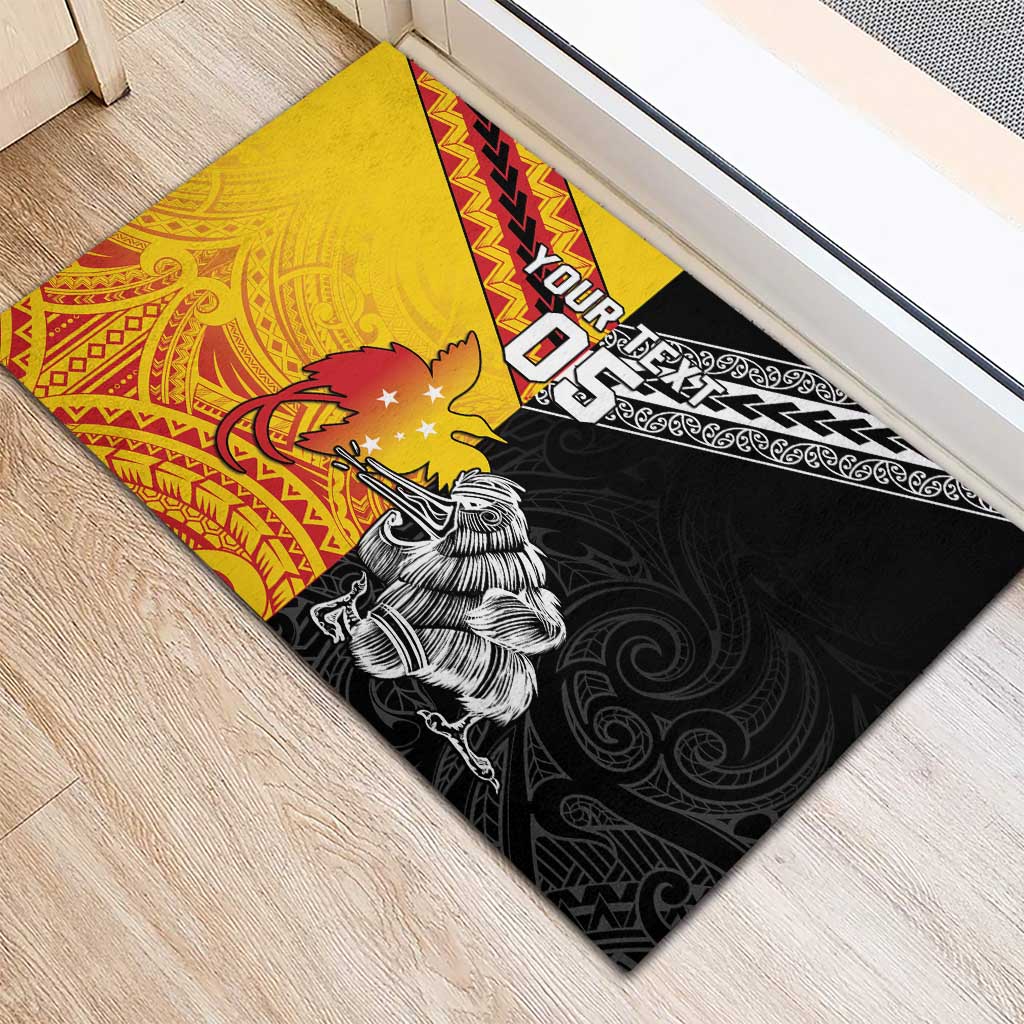 New Zealand And Papua New Guinea Rugby Custom Rubber Doormat Maori Kiwi With Bird of Paradise LT05 - Polynesian Pride