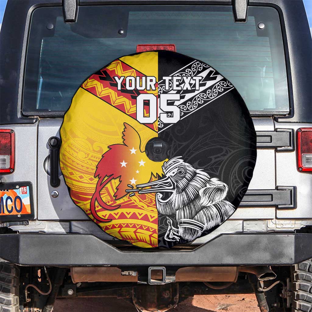New Zealand And Papua New Guinea Rugby Custom Spare Tire Cover Maori Kiwi With Bird of Paradise LT05 Black - Polynesian Pride