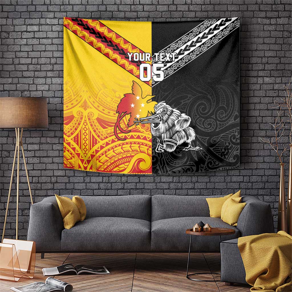 New Zealand And Papua New Guinea Rugby Custom Tapestry Maori Kiwi With Bird of Paradise LT05 Black - Polynesian Pride