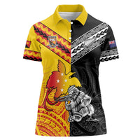 New Zealand And Papua New Guinea Rugby Custom Women Polo Shirt Maori Kiwi With Bird of Paradise