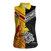New Zealand And Papua New Guinea Rugby Custom Women Sleeveless Polo Shirt Maori Kiwi With Bird of Paradise LT05 Female Black - Polynesian Pride