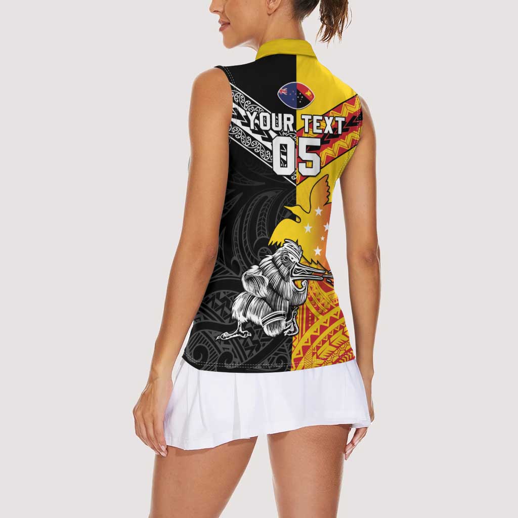 New Zealand And Papua New Guinea Rugby Custom Women Sleeveless Polo Shirt Maori Kiwi With Bird of Paradise LT05 - Polynesian Pride