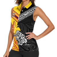 New Zealand And Papua New Guinea Rugby Custom Women Sleeveless Polo Shirt Maori Kiwi With Bird of Paradise LT05 - Polynesian Pride