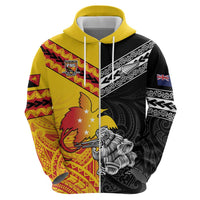 New Zealand And Papua New Guinea Rugby Custom Zip Hoodie Maori Kiwi With Bird of Paradise LT05 - Polynesian Pride