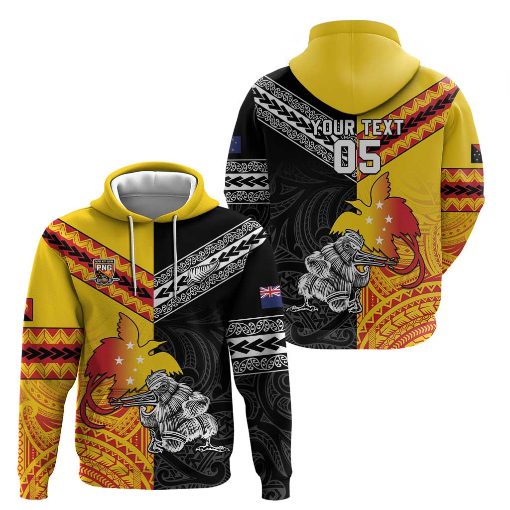New Zealand And Papua New Guinea Rugby Custom Zip Hoodie Maori Kiwi With Bird of Paradise LT05 - Polynesian Pride