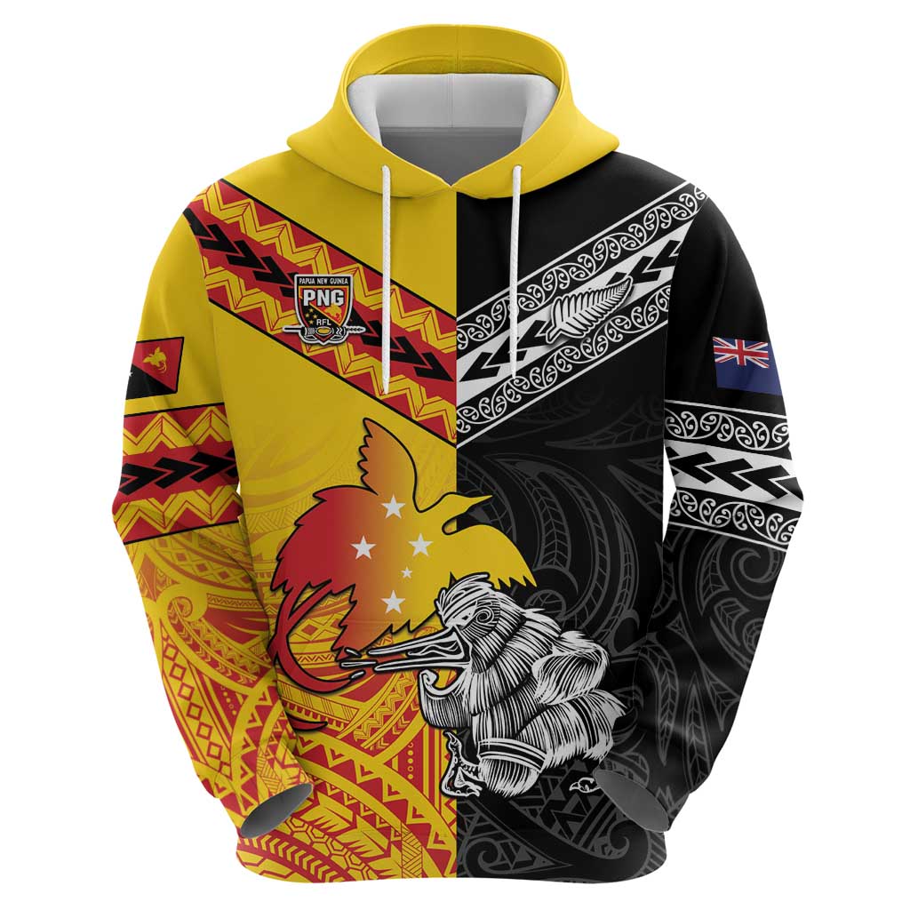 New Zealand And Papua New Guinea Rugby Custom Zip Hoodie Maori Kiwi With Bird of Paradise LT05 - Polynesian Pride