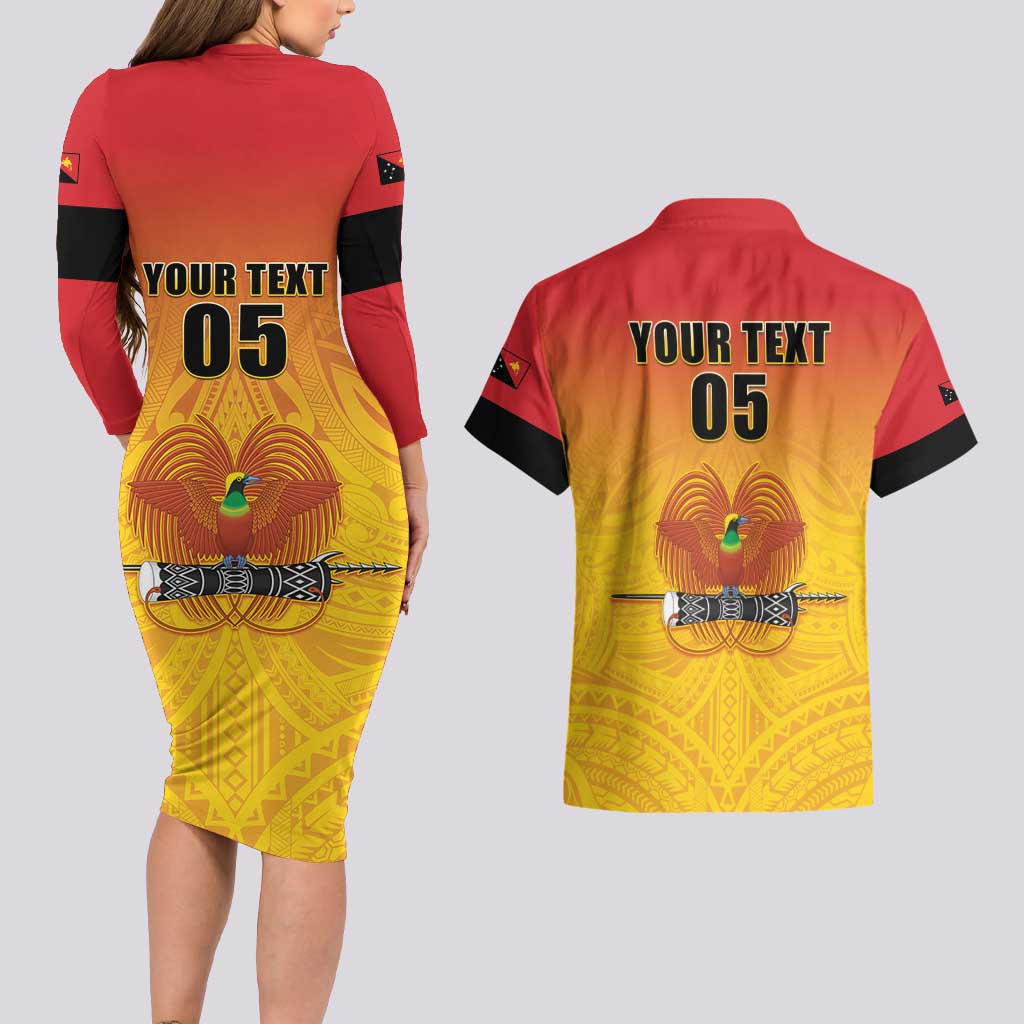 Papua New Guinea Rugby Custom Couples Matching Long Sleeve Bodycon Dress and Hawaiian Shirt Go Orchids Pacific Champions LT05 - Polynesian Pride