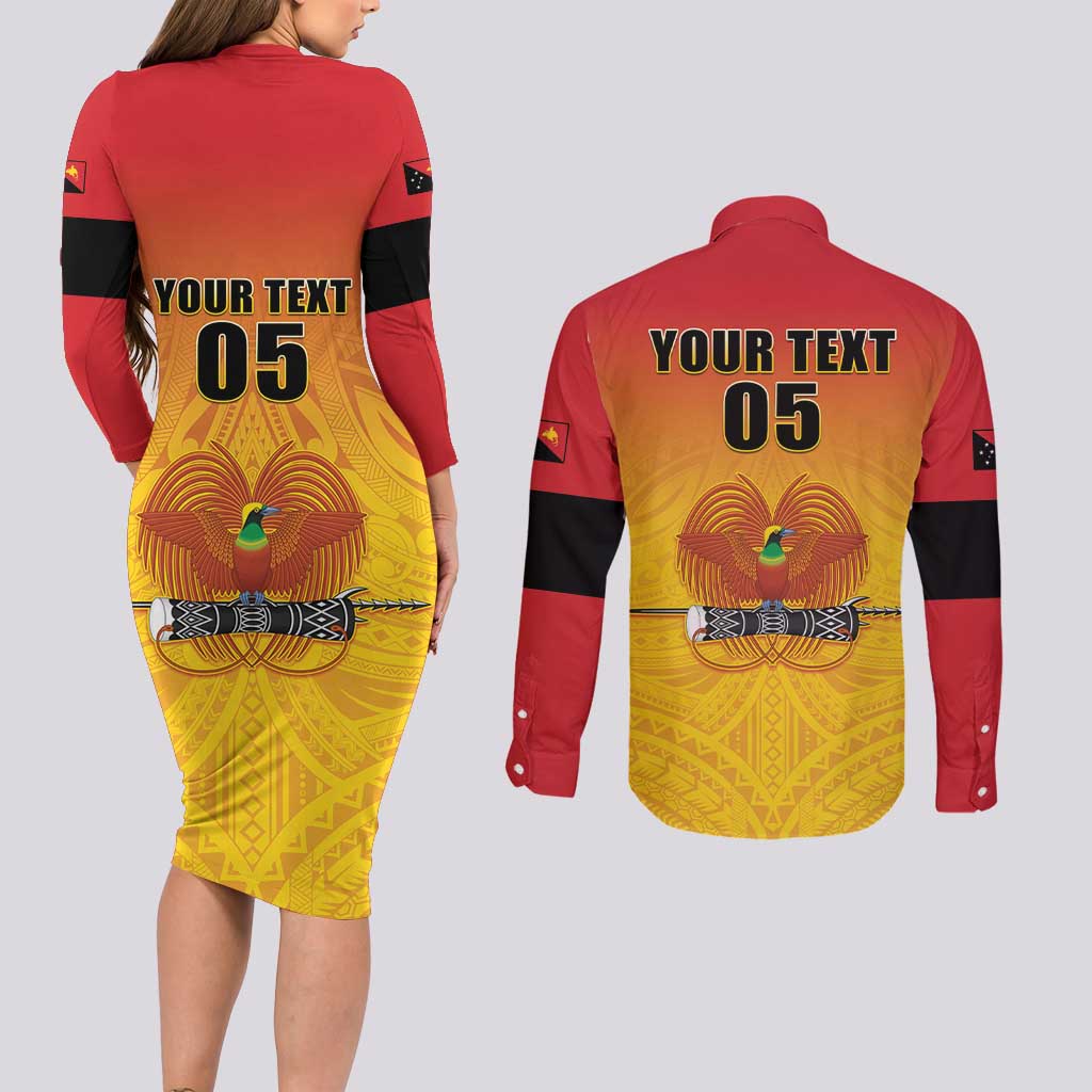 Papua New Guinea Rugby Custom Couples Matching Long Sleeve Bodycon Dress and Long Sleeve Button Shirt Go Orchids Pacific Champions LT05 - Polynesian Pride