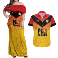 Papua New Guinea Rugby Custom Couples Matching Off Shoulder Maxi Dress and Hawaiian Shirt Go Orchids Pacific Champions LT05 Yellow - Polynesian Pride