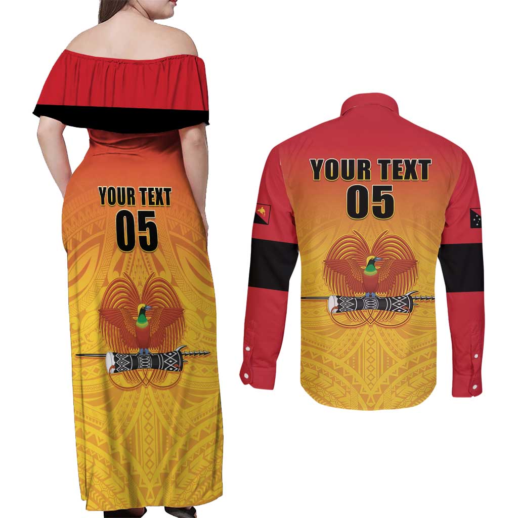 Papua New Guinea Rugby Custom Couples Matching Off Shoulder Maxi Dress and Long Sleeve Button Shirt Go Orchids Pacific Champions LT05 - Polynesian Pride