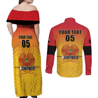 Papua New Guinea Rugby Custom Couples Matching Off Shoulder Maxi Dress and Long Sleeve Button Shirt Go Orchids Pacific Champions LT05 - Polynesian Pride