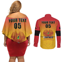 Papua New Guinea Rugby Custom Couples Matching Off Shoulder Short Dress and Long Sleeve Button Shirt Go Orchids Pacific Champions LT05 - Polynesian Pride
