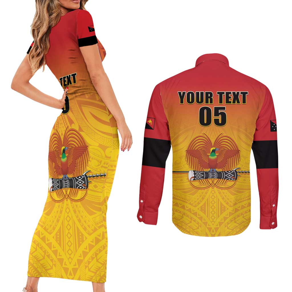 Papua New Guinea Rugby Custom Couples Matching Short Sleeve Bodycon Dress and Long Sleeve Button Shirt Go Orchids Pacific Champions LT05 - Polynesian Pride