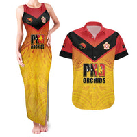 Papua New Guinea Rugby Custom Couples Matching Tank Maxi Dress and Hawaiian Shirt Go Orchids Pacific Champions LT05 Yellow - Polynesian Pride
