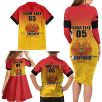 Papua New Guinea Rugby Custom Family Matching Long Sleeve Bodycon Dress and Hawaiian Shirt Go Orchids Pacific Champions LT05 - Polynesian Pride