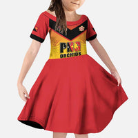 Papua New Guinea Rugby Custom Family Matching Off Shoulder Maxi Dress and Hawaiian Shirt Go Orchids Pacific Champions LT05 Daughter's Dress Yellow - Polynesian Pride