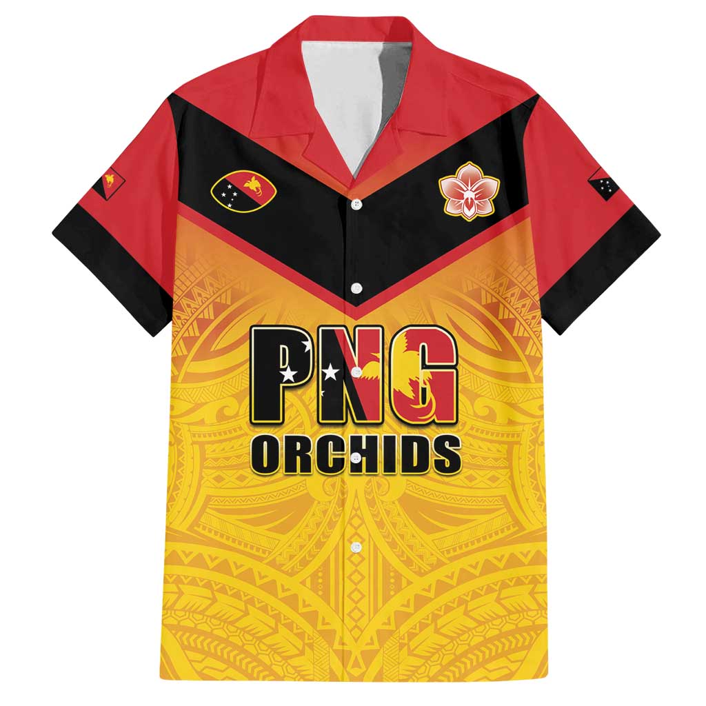Papua New Guinea Rugby Custom Family Matching Off Shoulder Maxi Dress and Hawaiian Shirt Go Orchids Pacific Champions LT05 Dad's Shirt - Short Sleeve Yellow - Polynesian Pride