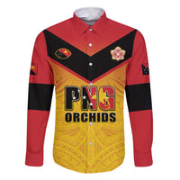 Papua New Guinea Rugby Custom Family Matching Off Shoulder Maxi Dress and Hawaiian Shirt Go Orchids Pacific Champions LT05 Dad's Shirt - Long Sleeve Yellow - Polynesian Pride