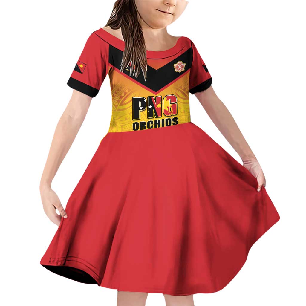 Papua New Guinea Rugby Custom Family Matching Off Shoulder Short Dress and Hawaiian Shirt Go Orchids Pacific Champions LT05 Daughter's Dress Yellow - Polynesian Pride