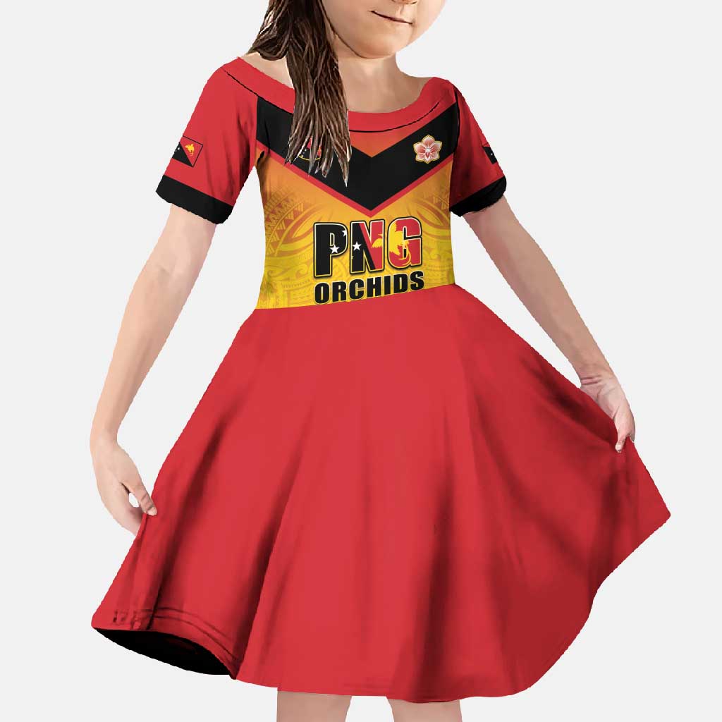 Papua New Guinea Rugby Custom Family Matching Summer Maxi Dress and Hawaiian Shirt Go Orchids Pacific Champions LT05 Daughter's Dress Yellow - Polynesian Pride