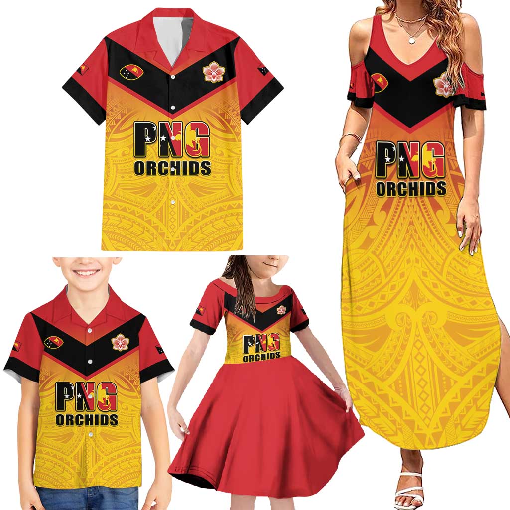 Papua New Guinea Rugby Custom Family Matching Summer Maxi Dress and Hawaiian Shirt Go Orchids Pacific Champions LT05 - Polynesian Pride
