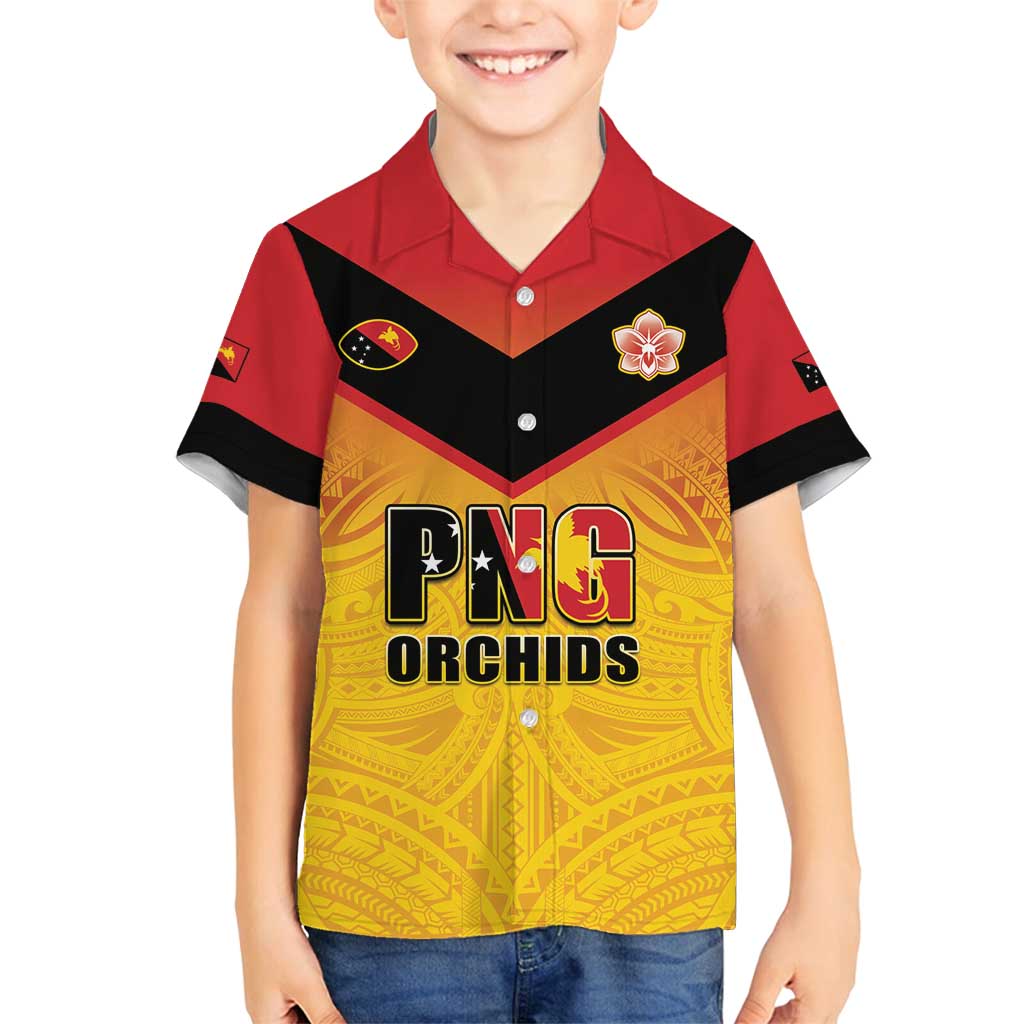 Papua New Guinea Rugby Custom Family Matching Tank Maxi Dress and Hawaiian Shirt Go Orchids Pacific Champions LT05 Son's Shirt Yellow - Polynesian Pride