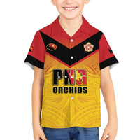 Papua New Guinea Rugby Custom Family Matching Tank Maxi Dress and Hawaiian Shirt Go Orchids Pacific Champions LT05 Son's Shirt Yellow - Polynesian Pride
