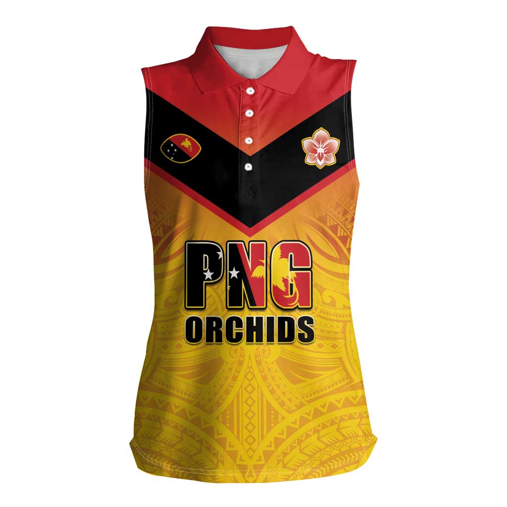 Papua New Guinea Rugby Custom Women Sleeveless Polo Shirt Go Orchids Pacific Champions LT05 Female Yellow - Polynesian Pride
