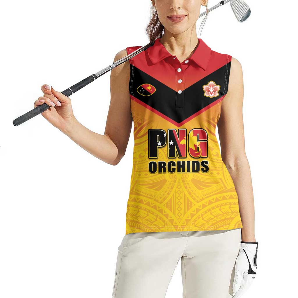 Papua New Guinea Rugby Custom Women Sleeveless Polo Shirt Go Orchids Pacific Champions LT05 - Polynesian Pride