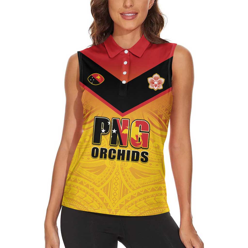 Papua New Guinea Rugby Custom Women Sleeveless Polo Shirt Go Orchids Pacific Champions LT05 - Polynesian Pride