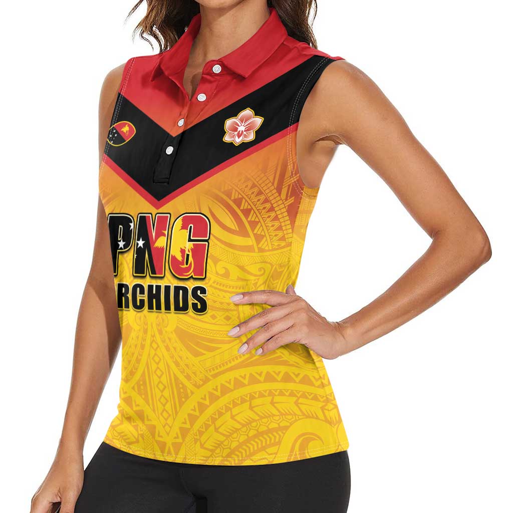 Papua New Guinea Rugby Custom Women Sleeveless Polo Shirt Go Orchids Pacific Champions LT05 - Polynesian Pride