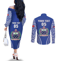 Fetu Samoa Rugby Custom Couples Matching Off The Shoulder Long Sleeve Dress and Long Sleeve Button Shirt Go Champions