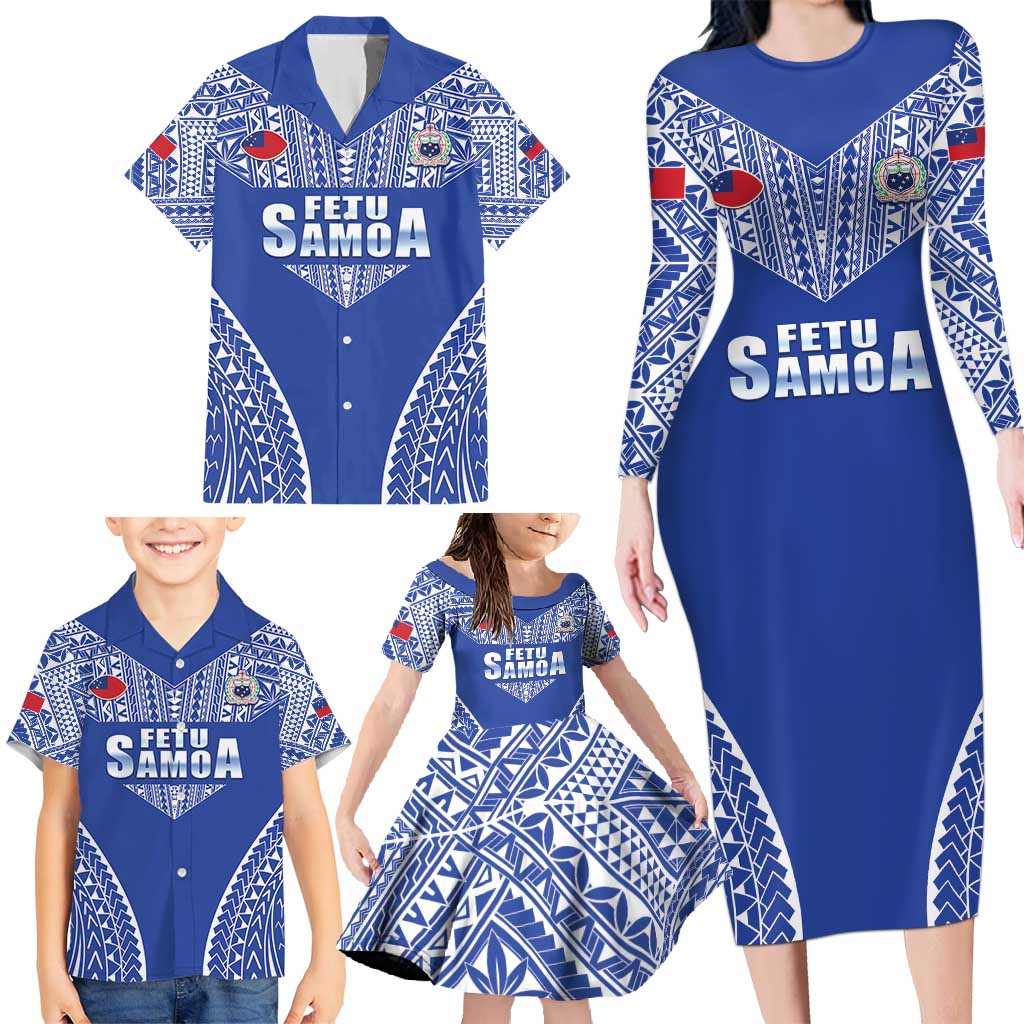 Fetu Samoa Rugby Custom Family Matching Long Sleeve Bodycon Dress and Hawaiian Shirt Go Champions LT05 - Polynesian Pride