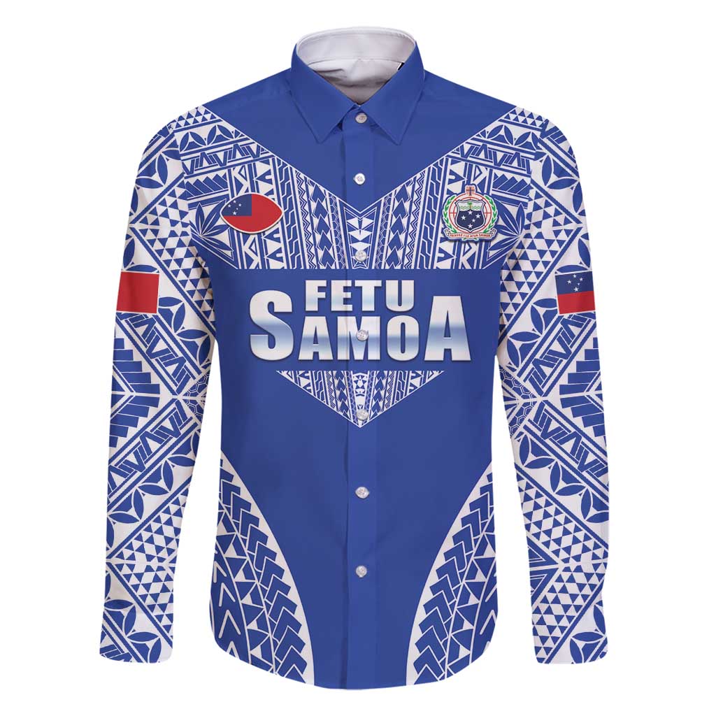 Fetu Samoa Rugby Custom Family Matching Long Sleeve Bodycon Dress and Hawaiian Shirt Go Champions LT05 Dad's Shirt - Long Sleeve Blue - Polynesian Pride