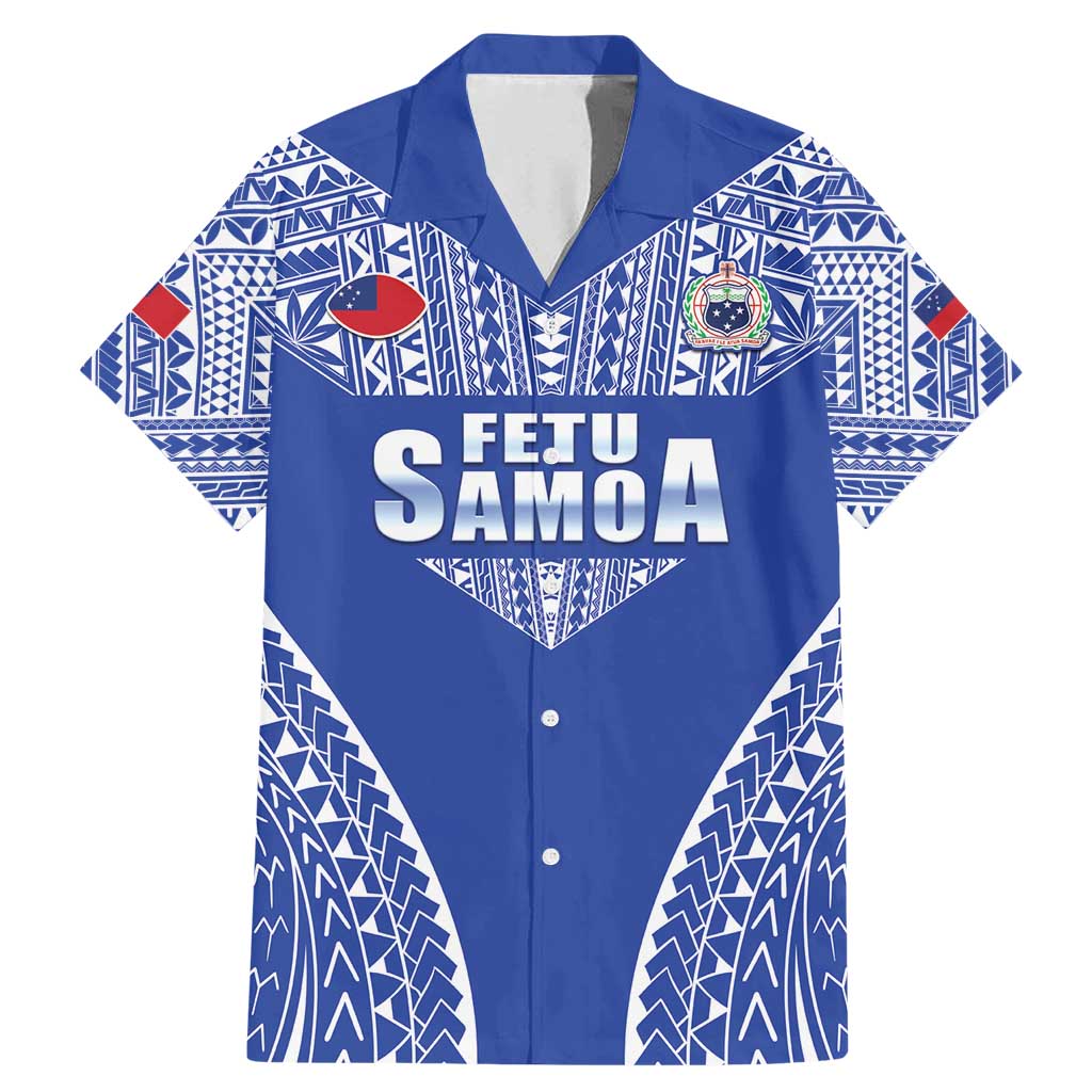 Fetu Samoa Rugby Custom Family Matching Mermaid Dress and Hawaiian Shirt Go Champions LT05 Dad's Shirt - Short Sleeve Blue - Polynesian Pride