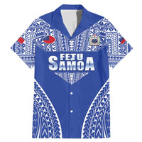 Fetu Samoa Rugby Custom Family Matching Mermaid Dress and Hawaiian Shirt Go Champions LT05 Dad's Shirt - Short Sleeve Blue - Polynesian Pride