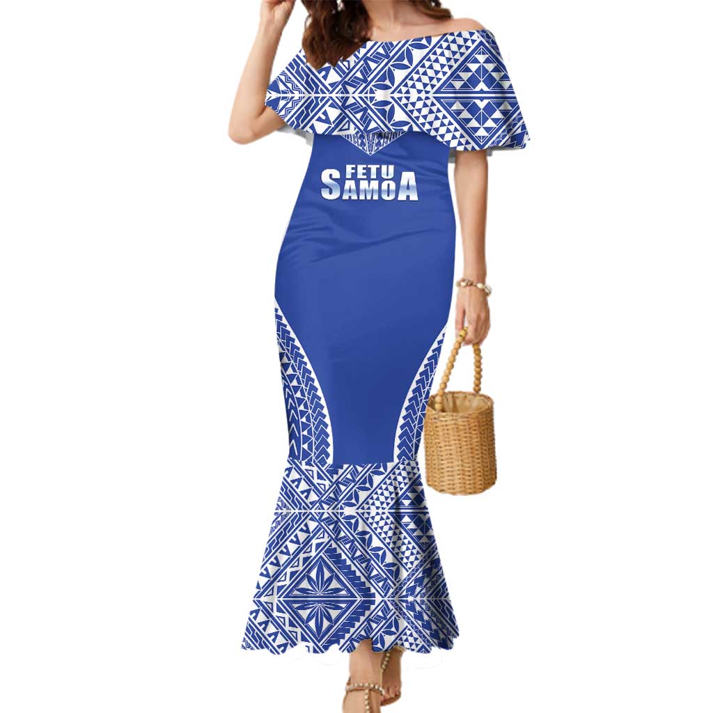 Fetu Samoa Rugby Custom Family Matching Mermaid Dress and Hawaiian Shirt Go Champions LT05 Mom's Dress Blue - Polynesian Pride