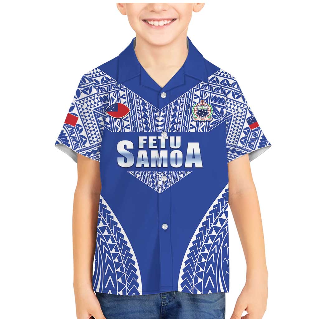 Fetu Samoa Rugby Custom Family Matching Mermaid Dress and Hawaiian Shirt Go Champions LT05 Son's Shirt Blue - Polynesian Pride