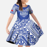 Fetu Samoa Rugby Custom Family Matching Off The Shoulder Long Sleeve Dress and Hawaiian Shirt Go Champions LT05 Daughter's Dress Blue - Polynesian Pride